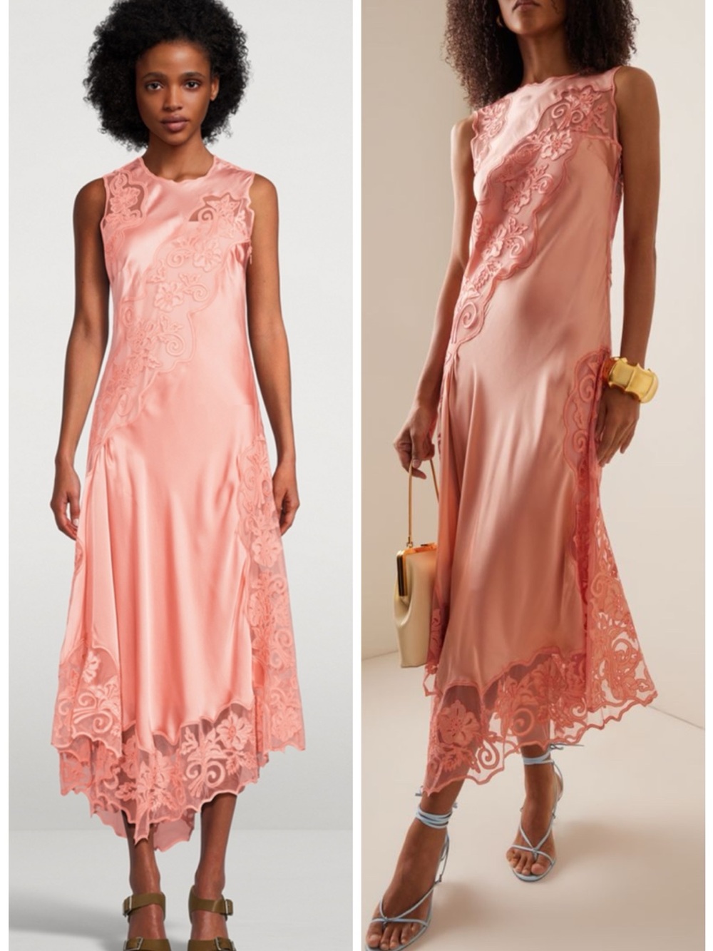ULLA JOHNSON Kaia Open-Back Asymmetric Lace Silk Midi Pink Dress SZ US 6 - Picture 2 of 11